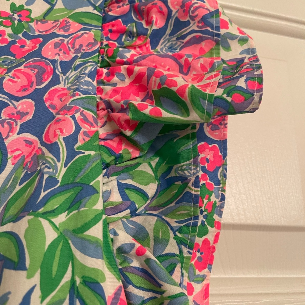 Floral Tiered V-Neck Mini Dress in Pink & Green - Picture 6 of 6